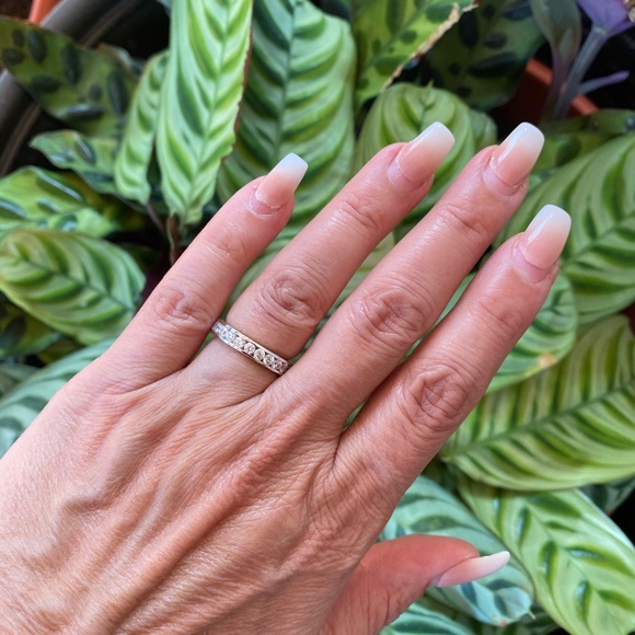 14k Solid White Gold 3.5mm ETERNITY Wedding Band - Picture 10 of 16